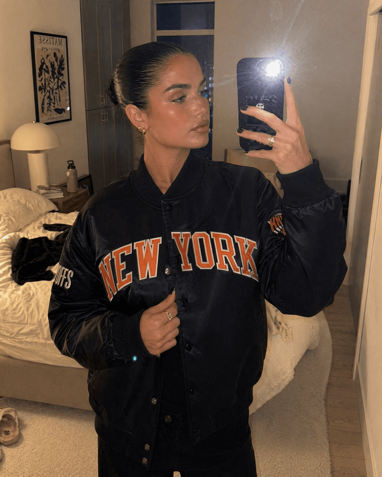 Kith New York Knicks bomber jacket lifestyle shot