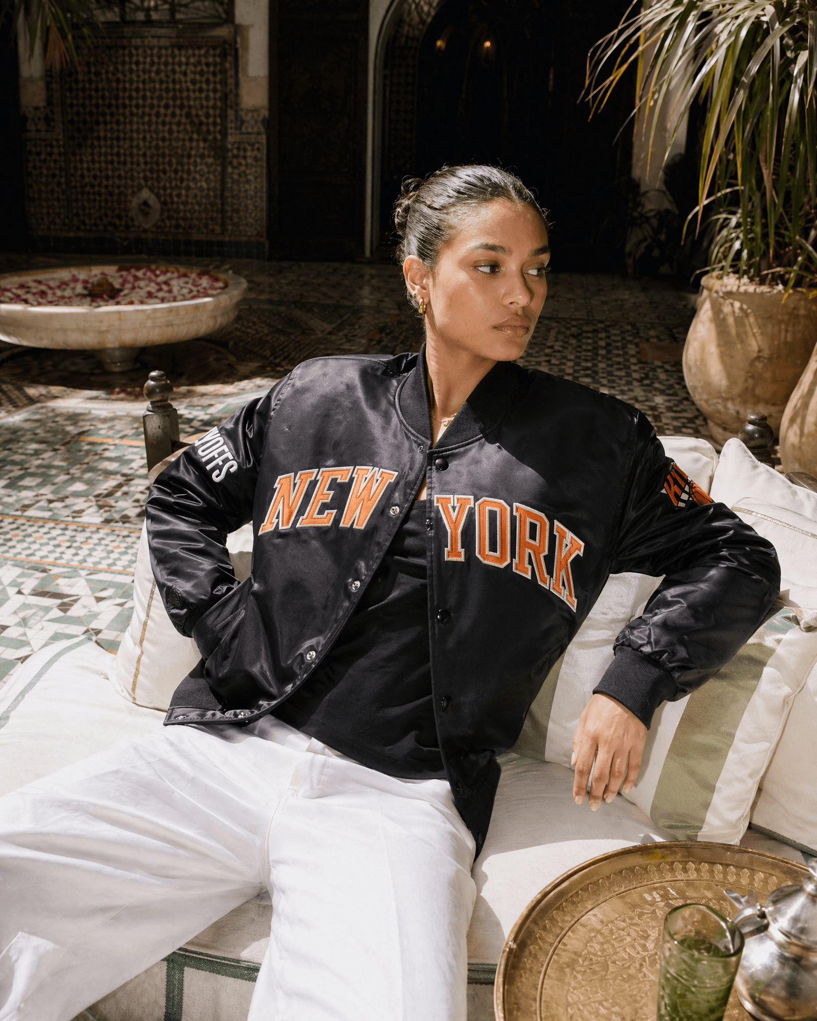 Kith New York Knicks bomber jacket lifestyle shot