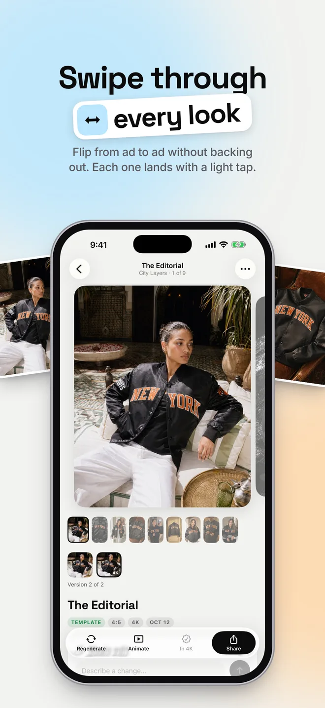 Swipe through every look in the ad viewer