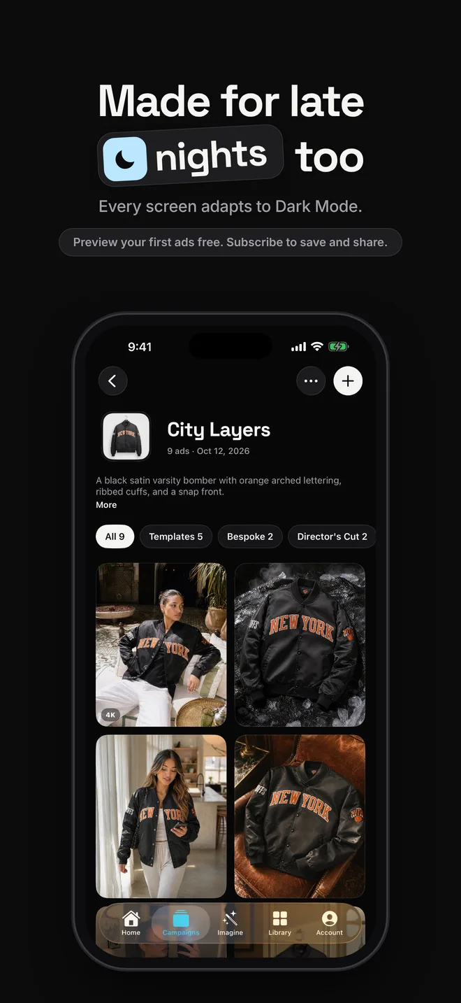The campaign screen in Dark Mode